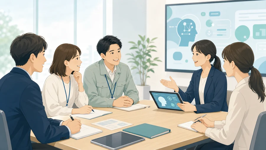 少人数でAI活用について相談しているイメージ