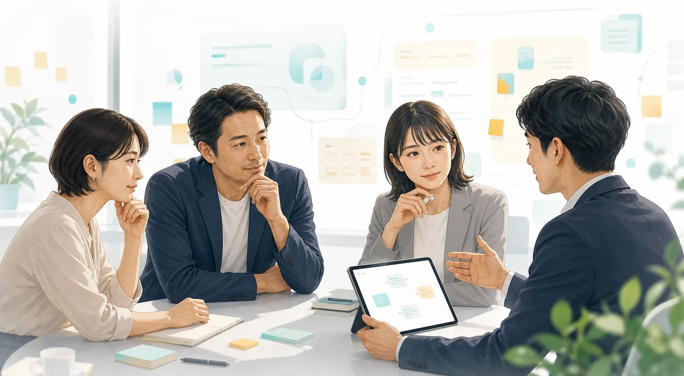 AI活用について相談する企業・自治体担当者のイメージ